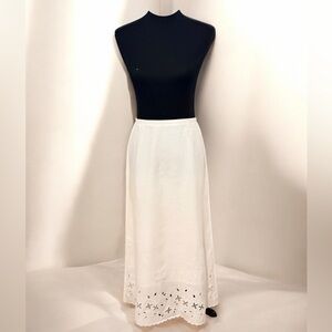 Kate Hill White Maxi Skirt with Eyelet Hem
